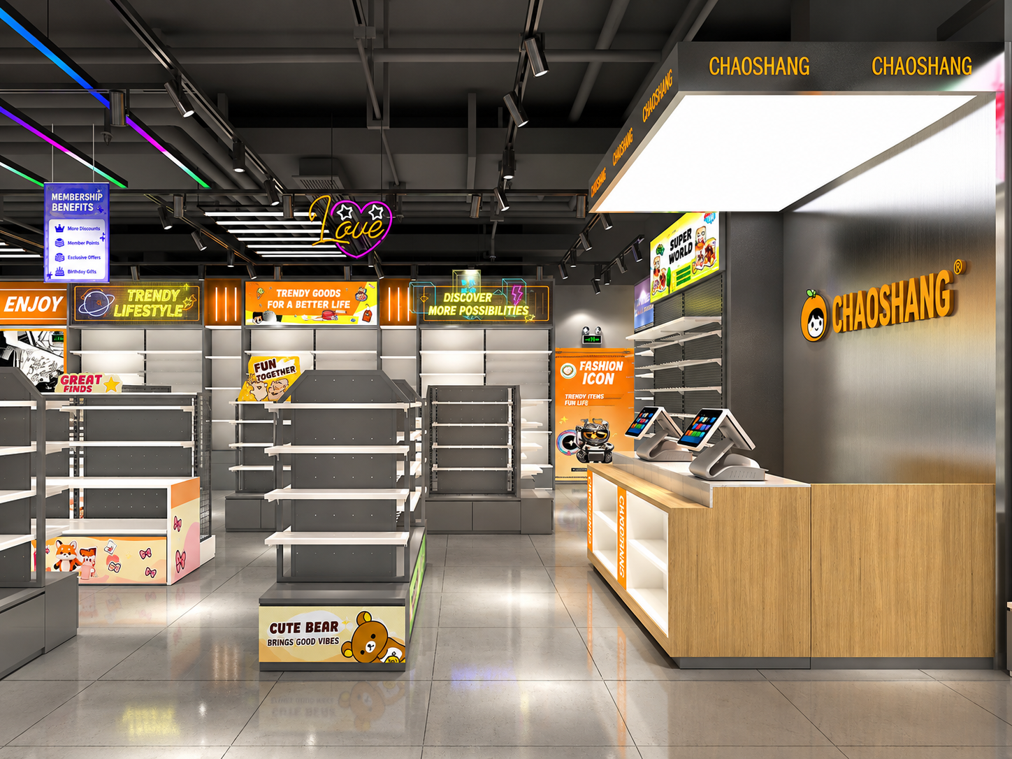 Checkout and service zone